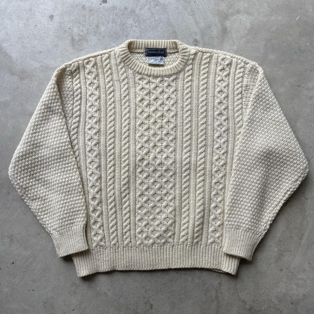 Vintage 80s Christopher Hayes Aran Sweater Irish Wool Fisherman Cable Hand Knit